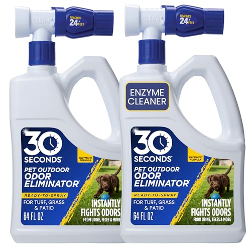 Outdoor Odor Eliminator for Pets, Dogs, For Grass, Turf, Lawns, Kennels & Dog runs, Enzyme Cleaner Hose Sprayer with Concentrate Refill (2 Pack - 64 Oz Hose End Sprayer)