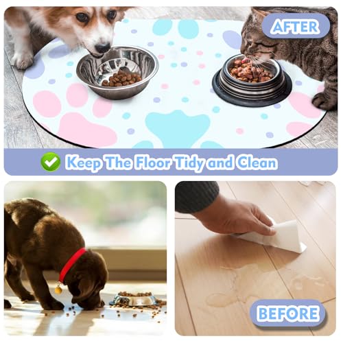 Dog Food Mat 20''x12'', Small Pet Feeding Mat, Non-Slip Rubber Pet Food Mat, Absorbent Cat Dog Water Bowl Mat for Messy Drinkers, Dogs Bowl Placemat for Food and Water, Light Blue Paw - view 5