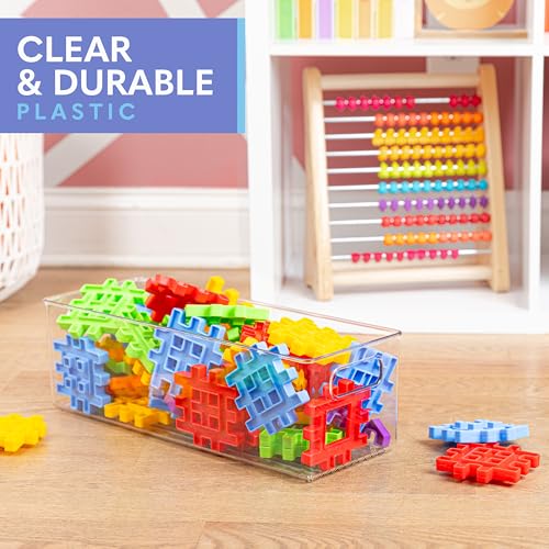 Plastic Food Storage 4 Pack Clear Container Bin with Handles for Organizing Kitchen, Pantry, Refrigerator, Freezer, Pantry, Cabinet, Closet, Bathroom. 16”x6”x5” - view 6