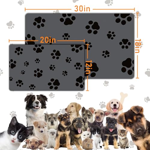 Pet Feeding Mat-Cat Dog Mat for Food and Water Bowl, Absorbent Quick Dry Food Mat Anti-Slip No Stains Dog Placemat with Footprints for Messy Drinkers,12"x20"Dark Grey - view 4