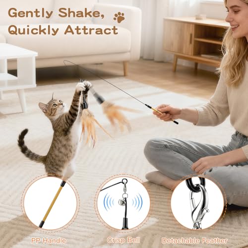 Cat Feather Wand Interactive Toy, 2 Feathers + 1 Wand with Bell - view 3