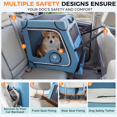 Portable Dog Crate for Car Travel,Metal Frame Pet Crate,Pet Carrier for Car Back Seat Secures with Headrest Strap and Seatbelt,M - view 6