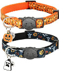 Halloween Cat Collar,2 Pack Collar with Bells, Orange+Black