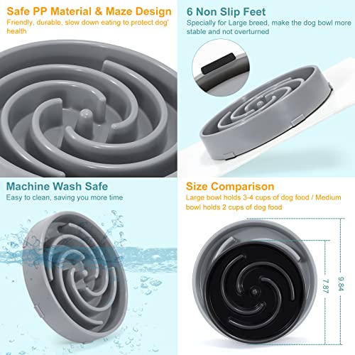 Slow Feeder Large Dog Bowls for Large Medium Dog Non Slip Maze Puzzle Bowl Pet Slower Food Feeding Dishes Interactive Bloat Stop Dog Bowl Preventing Choking Healthy Dog Bowl, Light Gray - view 4