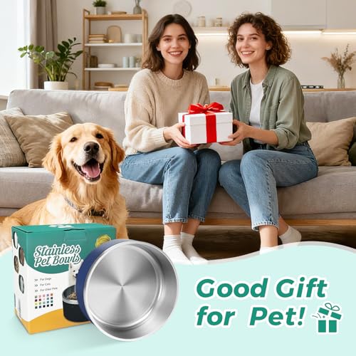 Dog Bowl,Stainless Stee Dog Water Bowl and Food Bowl,40 oz Blue - view 6