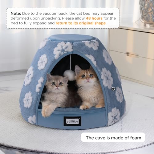 Cat Beds for Indoor Cats, 2-in-1 Cat Bed Cave with Anti-Slip Bottom and Ultra-Soft Plush, Cozy Cats House Tent for Kittens and Small Dogs, 21 Inches, Blue - view 2