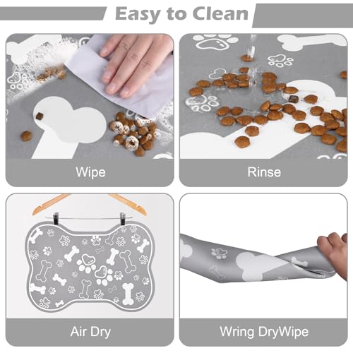 Dog Cat Food Mat,Rapid Absorbent Pet Feeding Mat, Bone Shaped Dog Placemat Water Bowl Mat with Rubber Backing,No Stains Dog Cat Food Mats Indoor, Pet Accessories Supplies 12"x18" Grey - view 5
