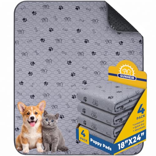 4 Pack Washable Pee Pads for Dogs, Waterproof Reusable Puppy Pads