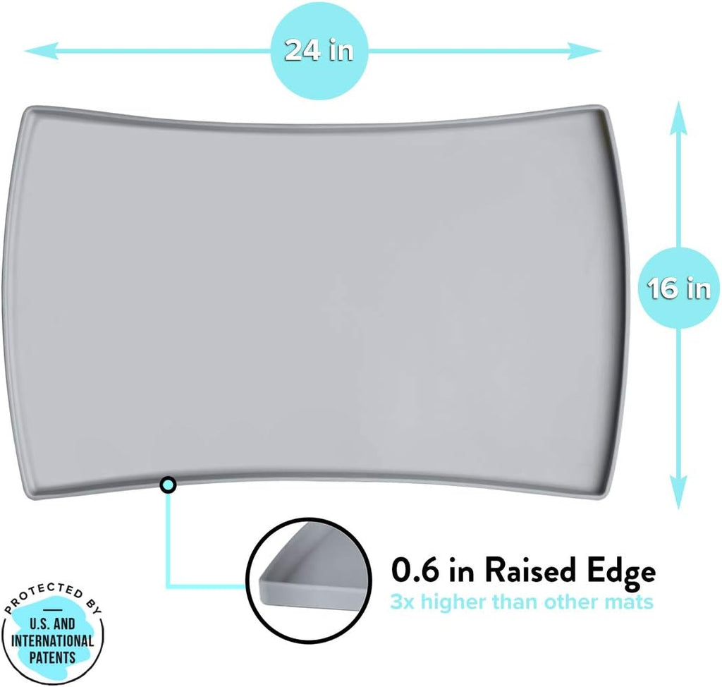 Cat Food Mat, Small & Large Pet Food Mat, 100% Waterproof Cat Placemat for Food and Water, Silicone Mats for Pets Bowls, Non-Slip Mats for Pet Bowl or Fountain (Large, Gray) - view 2