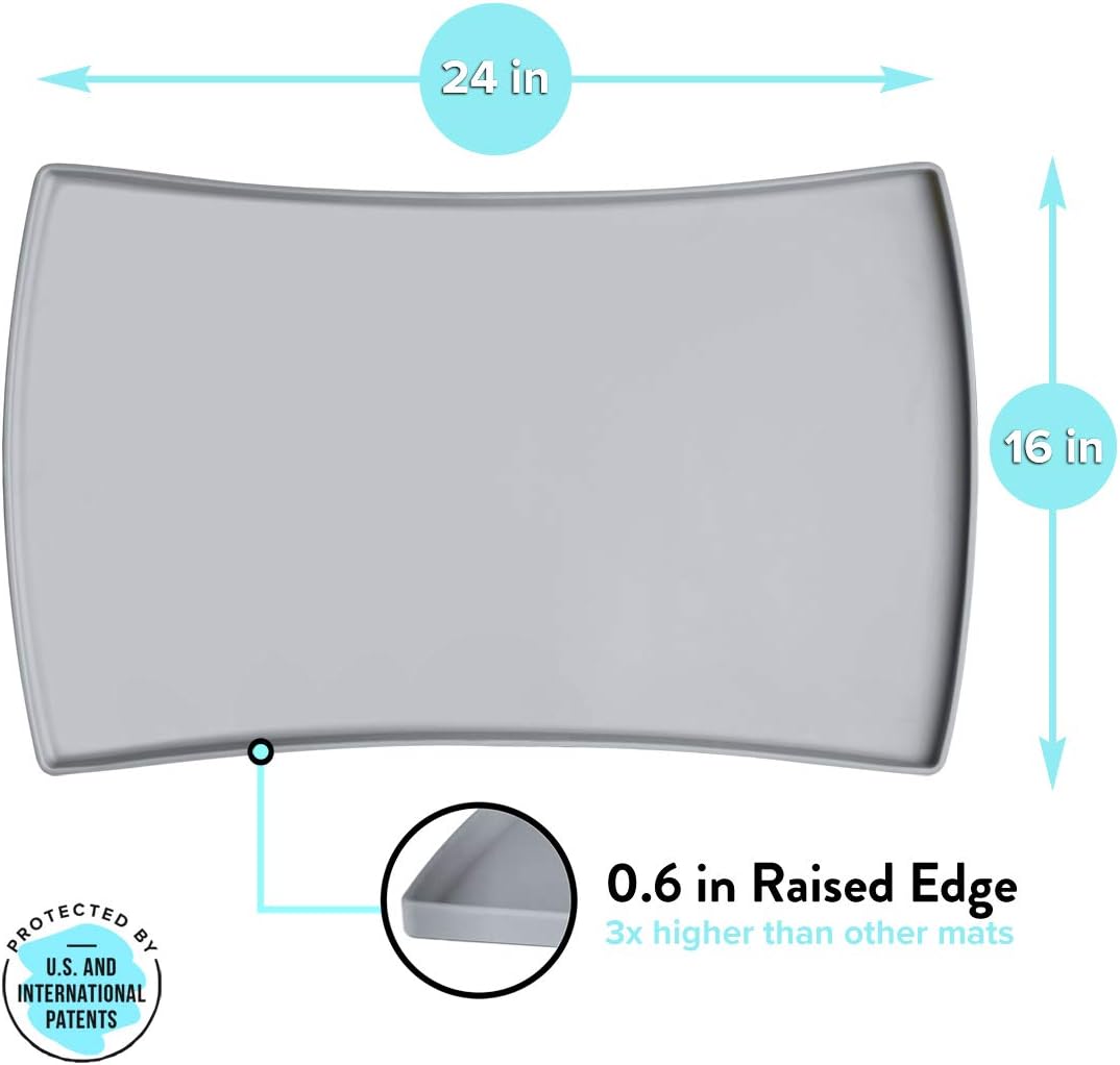 Cat Food Mat, Small & Large Pet Food Mat, 100% Waterproof Cat Placemat for Food and Water, Silicone Mats for Pets Bowls, Non-Slip Mats for Pet Bowl or Fountain (Large, Gray) - view 2