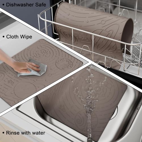 Galaxy Pet Feeding Mat, 18.9x11.8 Silicone Cat Food Mat, Beige - view 5