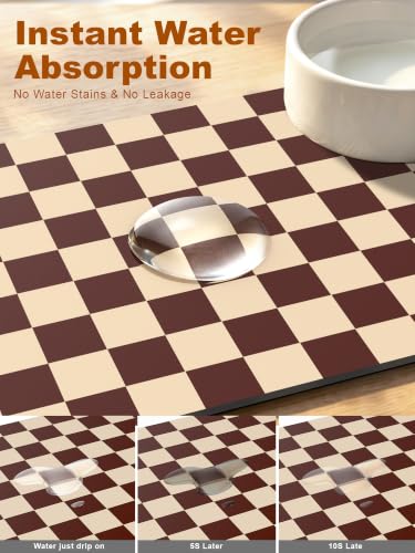 Dog Food Mat, Absorbent Pet Feeding Mat, 16" x 24", Brown Checkered - view 3