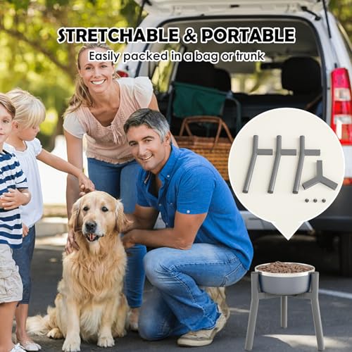 Grey Metal Stand for Large Dogs, Adjustable Width Tall Elevated Bowls for 7-10.6" Dishes, Food Water Feeder, Raised Holder, 11" Tall (Bowl Not Included) - view 6