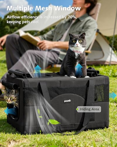 Large Cat Carrier, Soft Double Pet Crate for 2 Cats Travel,Dark Gray - view 5