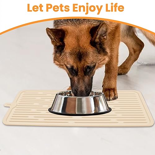 Pet Placemat for Dog and Cat, Anti-Slip Waterproof Dogs Feeding Mat Prevent Food and Water Overflow, Bowl Mats Suitable for Medium and Small Pets, Beige, Silicone - view 3