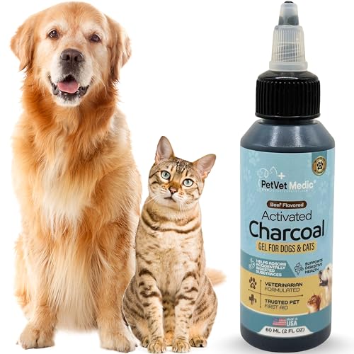 Activated Charcoal for Dogs, Cats & Puppies – Emergency Pet First Aid Gel for Accidental Ingestion, Beef-Flavored Digestive Paste, Veterinarian-Developed, Made in USA, 60 mL