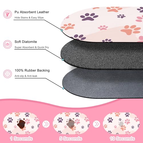 Cat Food Mat Small - 20''x12'' Absorbent Cat Feeding Mat, Pet Water Mats Protect Floor, No Stains Quick Dry Pet Placemats for Food and Water Bowl, Non-Slip Base Cats Bowl Mats for Messy Drinkers - view 2