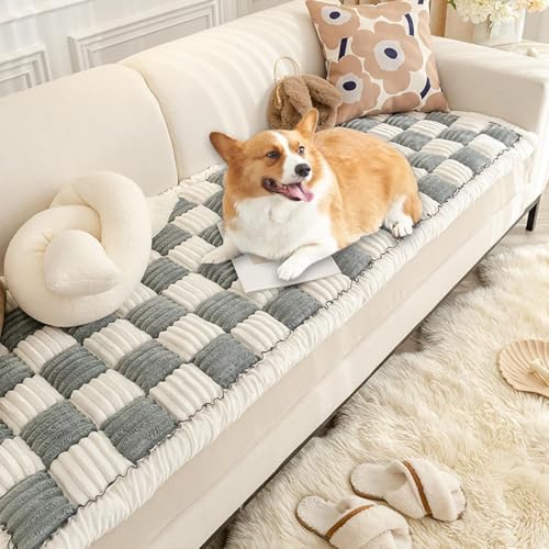 Fluffy Couch Cover for Pets - Large Cream-Coloured Fuzzy Plaid Square Pet Mat Bed Couch Cover Protector - Bay Window Cushion Bedside Carpet (Blue, 23.6 * 70.9in)