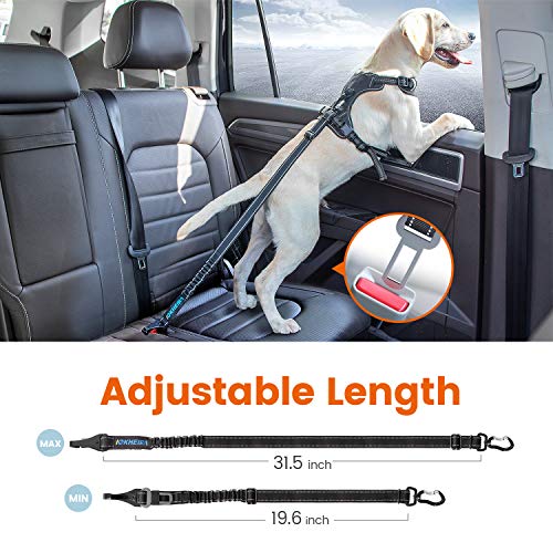 Dog Seatbelt, Updated Adjustable Harness Reflective Bungee Dog Car Seat Belt with Aviation Aluminum Alloy Rotatable Carabiner, Hook & Buckle - view 5
