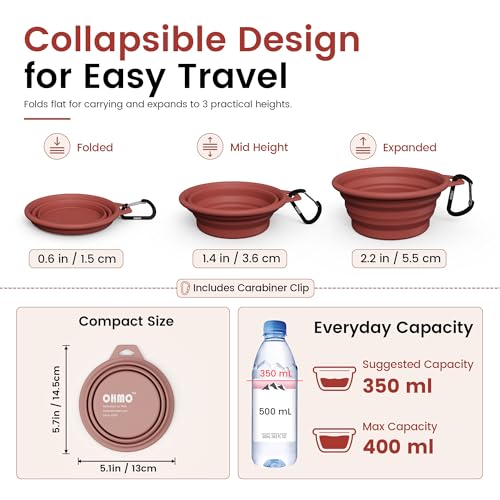 Collapsible Dog Bowls for Pet Travel, 12oz, 2pcs, Coral&Brick Red - view 3