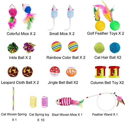 32Pcs Cat Toys Kitten Interactive Pet Toys Assortments, Foldable Rainbow Tunnel, Teaser Wand Fluffy Mouse Crinkle Balls Bell Play for Puppy Kitty (3 way) - view 3