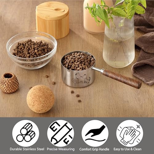 1 Cup Dog Cat Food Scoop, OHOLA Stainless Steel Dog Food Measuring Cup, Precision Scale Measurements (Stylish Pattern) - view 3