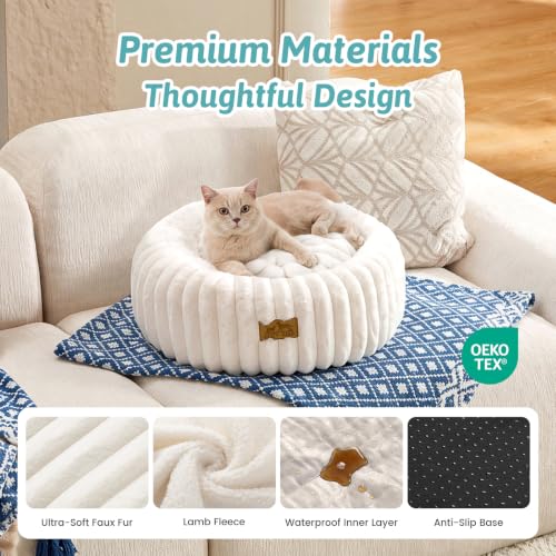 Cat Beds Washable Calming Donut Small Dog & Puppy Bed, 23in Cream - view 3