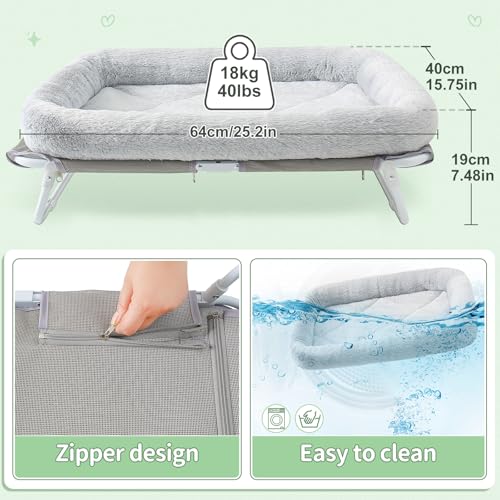 Elevated Cat Bed Foldable Raised Pet Hammock Self-Supporting Puppy Lounger with Off Floor Metal Frame Washable Cover for Small Dog Kitten Indoor Use 25.2x15.75x7.48 in（Grey） - view 4