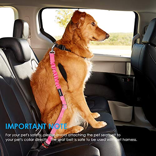 2 Pack Dog Seat Belt, Retractable Dog Car Harness Adjustable Pet Safety Belt with Elastic Bungee Buffer, Heavy Duty & Durable & 360 Degree Swivel Dog Seatbelts - view 7