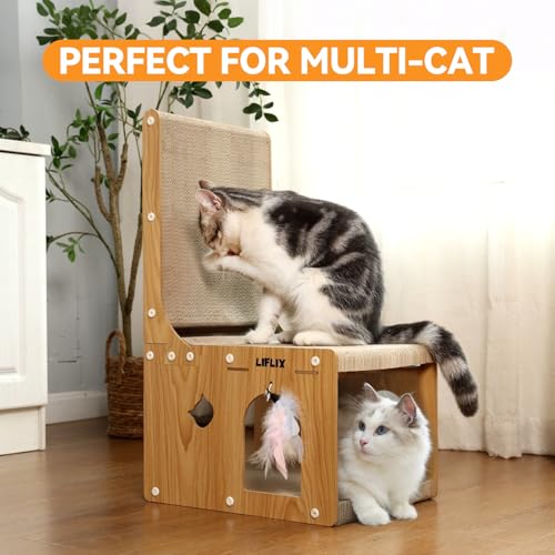 L-Shaped Double-Layer cat Scratching Board, Cardboard cat Scratching Post with Toys, Cat Scratcher & Hideaway for Indoor Cats to Scratch, Rest and Play - view 5