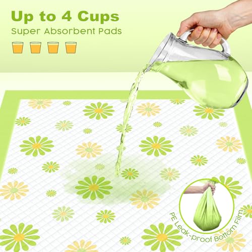 Puppy Pads with Adhesive Tabs Green Daisy Prints Small 22x22in 100Ct - view 5
