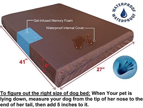 Orthopedic Memory Foam Dog Bed with Suede Khaki Cover, Waterproof Liner and Extra Pet Bed Case, Fit Large 42"X28" Crate - view 2