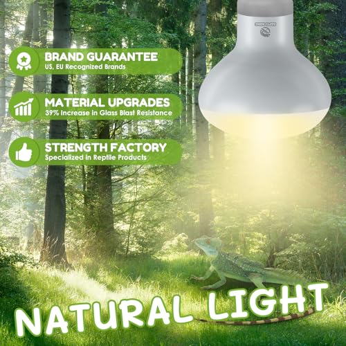 Reptile Heat Lamp Bulbs, Simulate Natural Sunlight Heat Light Bulb, 2 Pack 75W Amphibian Terrarium Basking Spot Lamp for Reptile, Bearded Dragon, Lizard, Turtle, Snake - view 2
