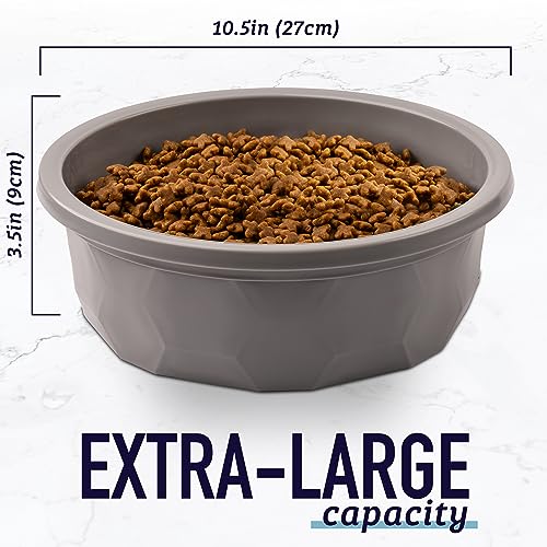 XL Dog Bowl (14 Cup) Hard Plastic Dog Bowl for Large Breeds - Indestructible Canine Dish for Tough Use - Outdoor Pet Water Dish - Gray - view 5