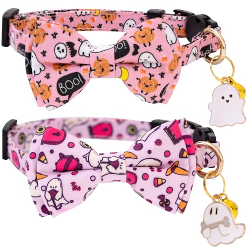 2 Pack Breakaway Halloween Cat Collar Ghosts Pattern with Bell