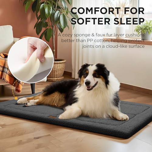 Low Profile Dog Crate Mat Reversible Bed Pad, Washable Dog Pad Mat with Ultra Soft Fleece, Compact Design Kennel Beds Mats for Extra Large Medium Small Pets, 44" x 32" Dark Gray - view 2