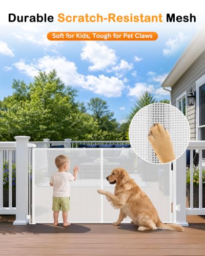 Reinforced 60" Wide Retractable Dog Gate, 5 Ft Mesh Retractable Baby Gates - view 3