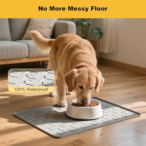 Silicone Dog Cat Food Bowl Mat, Waterproof Raised Edge, 24'' x 16'' - view 4