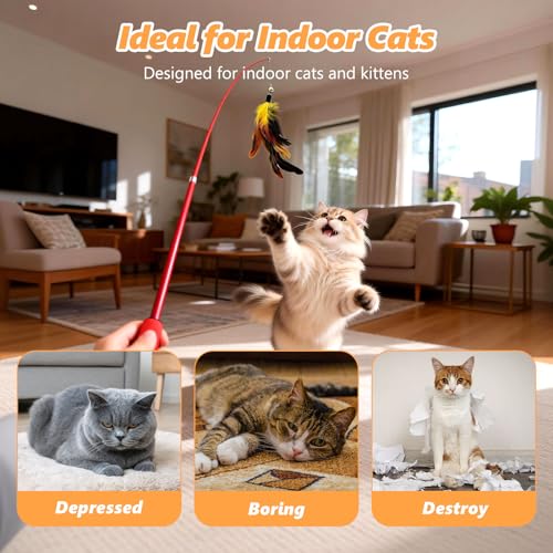 Cat Toys Interactive Feather Teaser Wand Set, 11 Pack Retractable Cat Fishing Pole Toy with Assorted Replaceable Attachments & Bells, Fun Hunting Exercise Toys - view 3