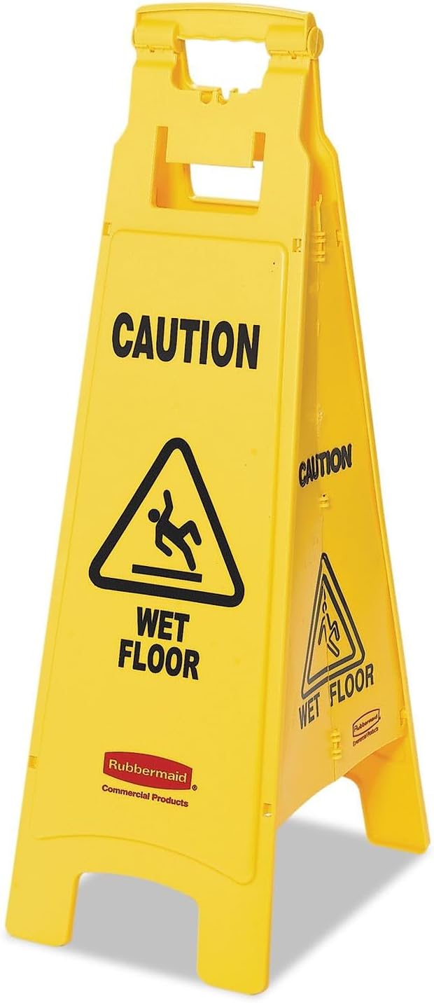 Multilingual "Caution Wet Floor" Sign, 38-Inch, Yellow, 4-Sided, Folds Flat for Easy Storage, Floor Warning Sign for Public Spaces