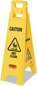 Multilingual "Caution Wet Floor" Sign, 38-Inch, Yellow, 4-Sided, Folds Flat for Easy Storage, Floor Warning Sign for Public Spaces