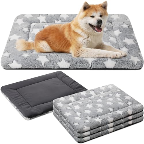 4 Pcs Dog Crate Pads Soft Warm,20 x 30 x 1.6 Inch,Star,Gray
