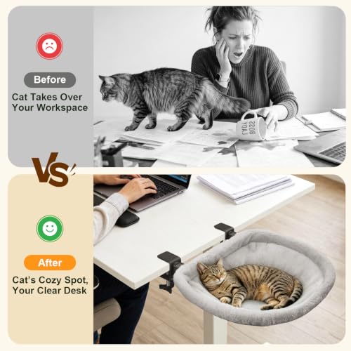 Foldable Large Cat Desk Bed, Hanging Cats Bed with Dual Clamps - view 2