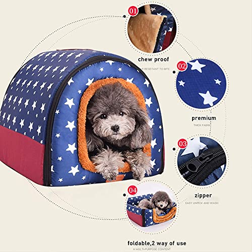 Medium Large Jumbo Dog Bed Dog House with Roof,Warm Heated Cushion Igloo 2 In 1 Portable Dog House Kennel Washable Comfy Calming Wicker Pet Sofa Bed,S - view 4