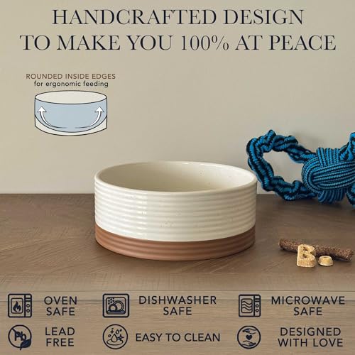 Ceramic Pet Bowl - Large Food/Water Dish for Large Dogs, Cats, Great Dane, Mastiff - 50oz or 8 Cups - Basic Bowls - Vanilla White - view 3