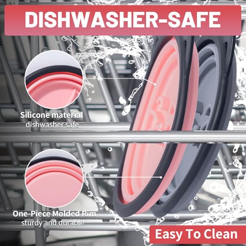 2Pack Silicone Collapsible Dog Bowls, Cute Pet Ear Shape and Cat Graphic Travel Water Bowl Full of Pet Atmosphere 25oz Portable Feeder for Small Large Dog Walking Hiking Camping (Pink and Grey) - view 6