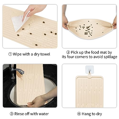 Pet Placemat for Dog and Cat, Anti-Slip Waterproof Dogs Feeding Mat Prevent Food and Water Overflow, Bowl Mats Suitable for Medium and Small Pets, Beige, Silicone - view 6