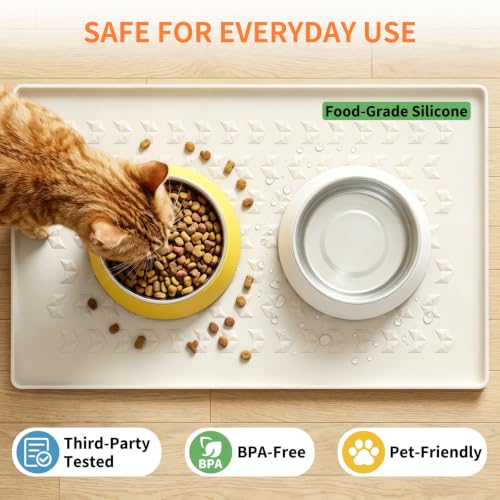 Silicone Pet Feeding Mat, Dog Cat Food Water Bowl Mat, Raised Edge Non-Slip - view 6