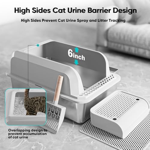 Stainless Steel Cat Litter Box with Lid, XL Large Litter Box for Big Cats, Enclosed Kitty Litter Pan with High Sides, Anti-Leakage & Non-Stick, Easy to Clean, Included Scoop, Aisle and Mat - view 3