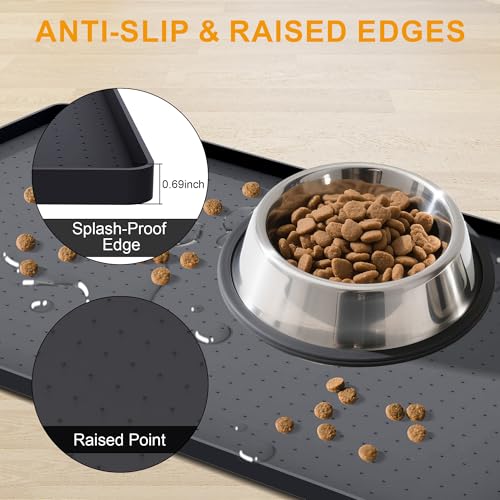 Pet Food Mat Waterproof Dog Mat 24”x16” Large – 0.5” inch Raised Edge,Cat Silicone Feeding Placemat Water Bowl Tray for Floors, Nonslip Washable Dog Mat for Food and Water - view 2